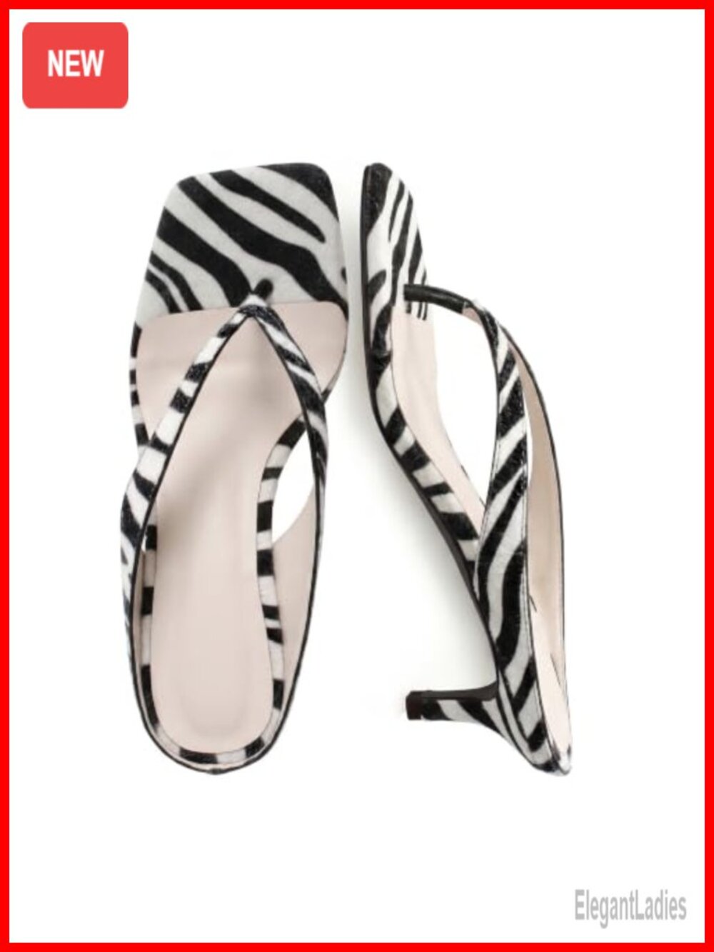 Kitten Heel Sandals Faux Leather Slip On Square Toe Women's Heels